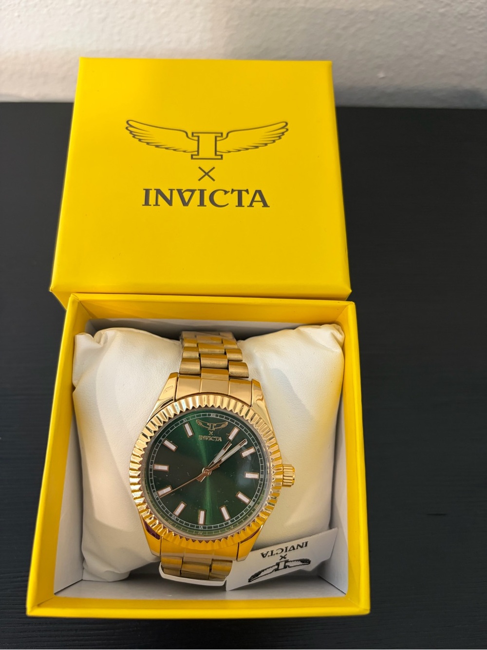Invicta Men's Gold Tone Watch with Green Dial